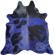 Real Cowhide Rug Dyed Navy Blue on Black - Size 6x7'