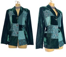 Changes By Together Size 18 Forest Green Velour Patch Work Blazer Jacket