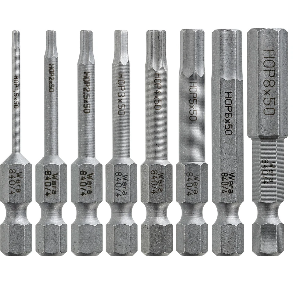WERA 840/4 Z HOP Sechskant Biteinsatz HEX 1,5 2 2,5 3 4 5 6 8 mm Bit L50mm E6.3