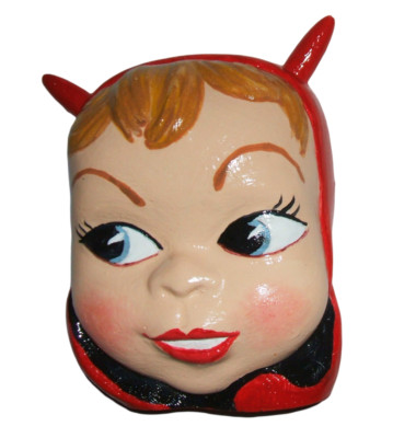 DEVILISH CHRISTMAS PIXIE Clay Wall Art Plaque MCM Retro Kitsch Style SEE PICS