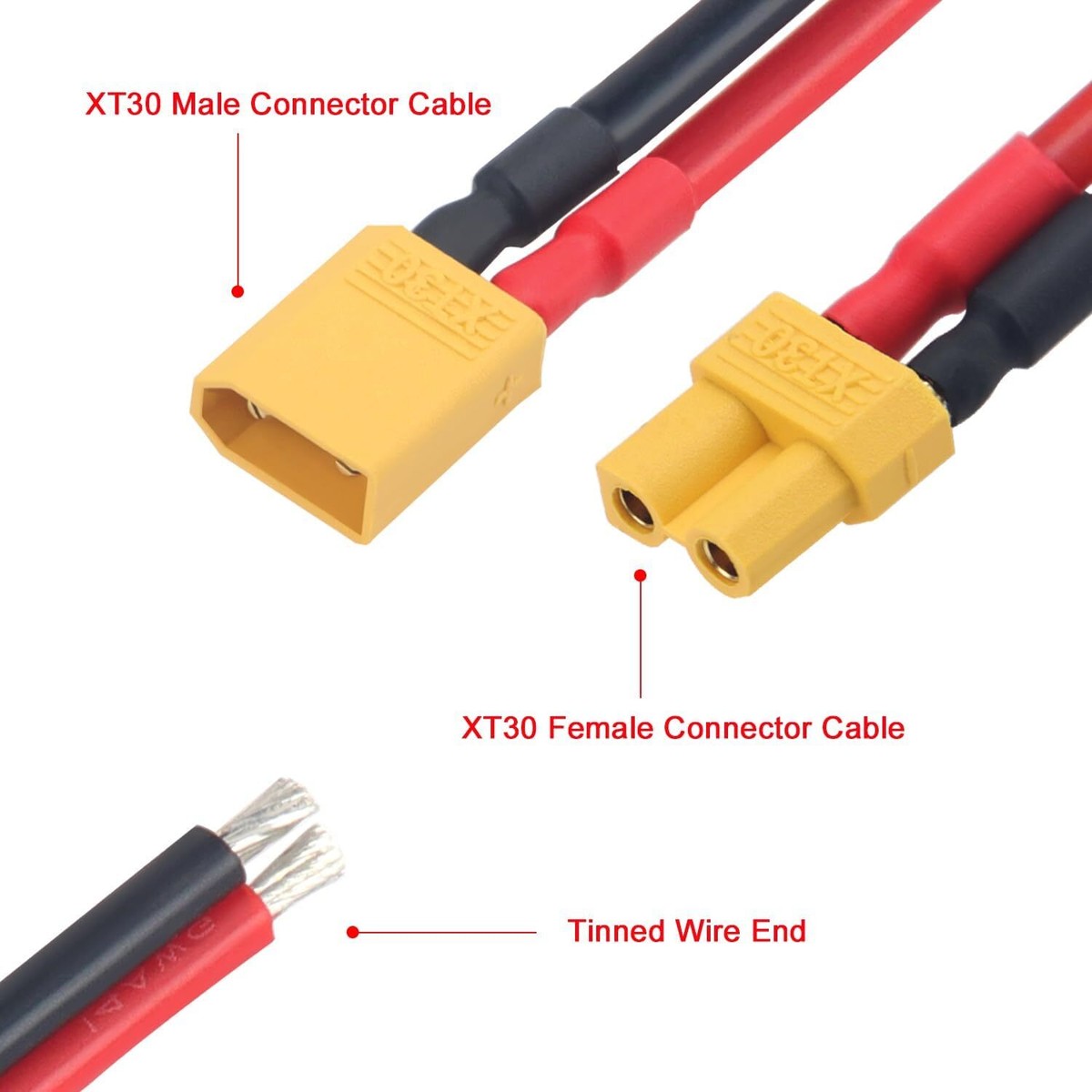 5 Paia Connettori XT30U Con Cavo In Silicone 16AWG 100mm – Per Batterie Lipo, Drone, Auto RC