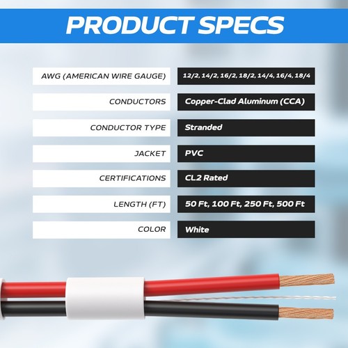 500ft Speaker Cable CL2 Rated 18AWG In-Wall 18/2 Stereo Audio Indoor Wire White - Picture 8 of 10