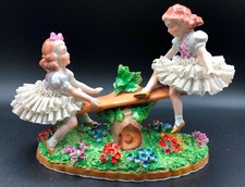 Antique Dresden Lace German Porcelain Lady Figurines 5.5