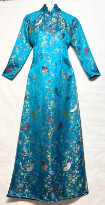 Ao Dai TT-077 Gam Thuong Hai Thuong Hang Size XL - Turquoise Blue/Silver/Gold