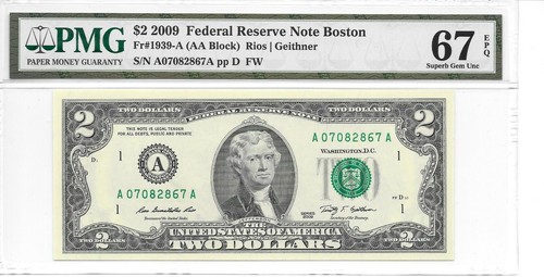 2009 Boston $2 FRN (AA Block) PMG 67 EPQ Superb Gem Uncirculated - Picture 6 of 13