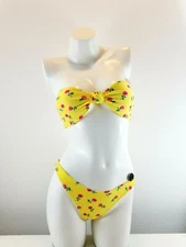 Forever 21 Bikini 2 Piece Set Swimsuit Size Small Yellow Pink Rose Strapless 