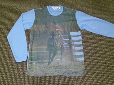 Vtg 70's VANDERBILT Men's RODEO Cowboy Photo Print Fitted Poly L/S Shirt S/M NOS