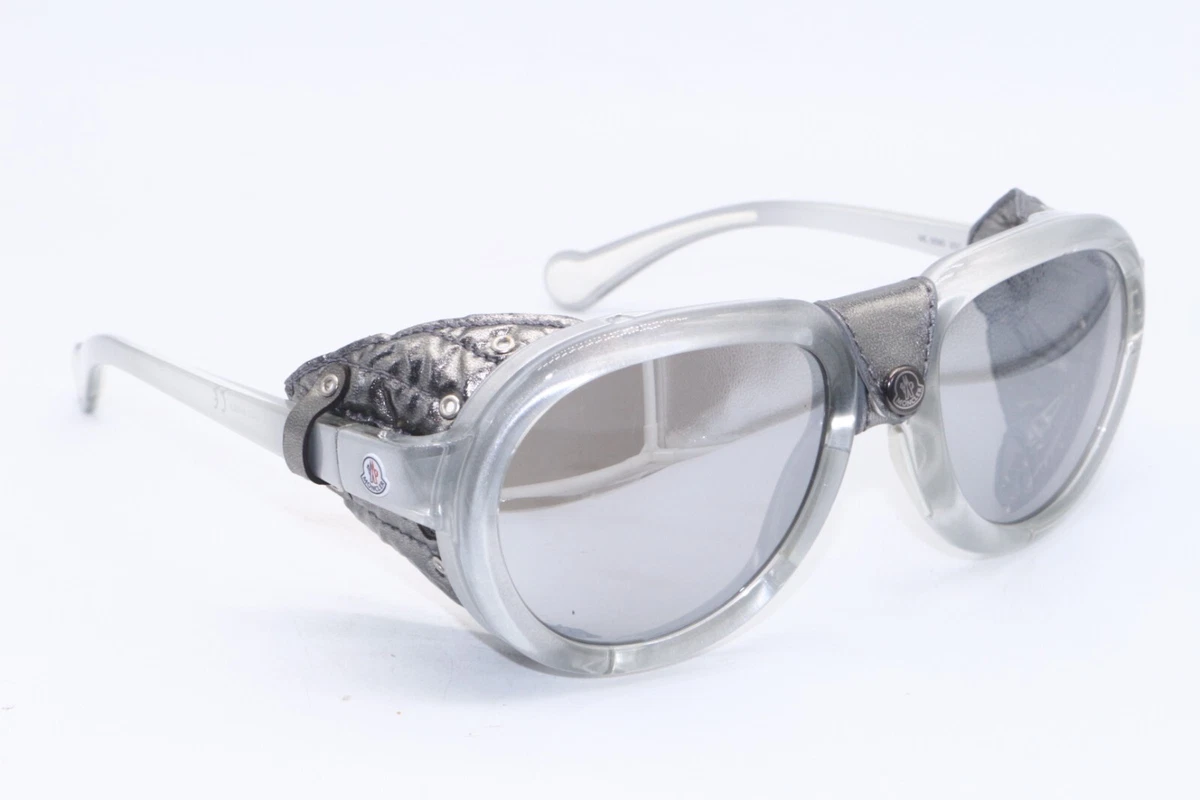 NEW MONCLER ML 0090 20C CLEAR SILVER LEATHER MIRRORED AUTHENTIC 