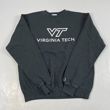 Virginia Tech Hokies Football Sweatshirt Men Medium Gray Long Sleeve Fleece NCAA