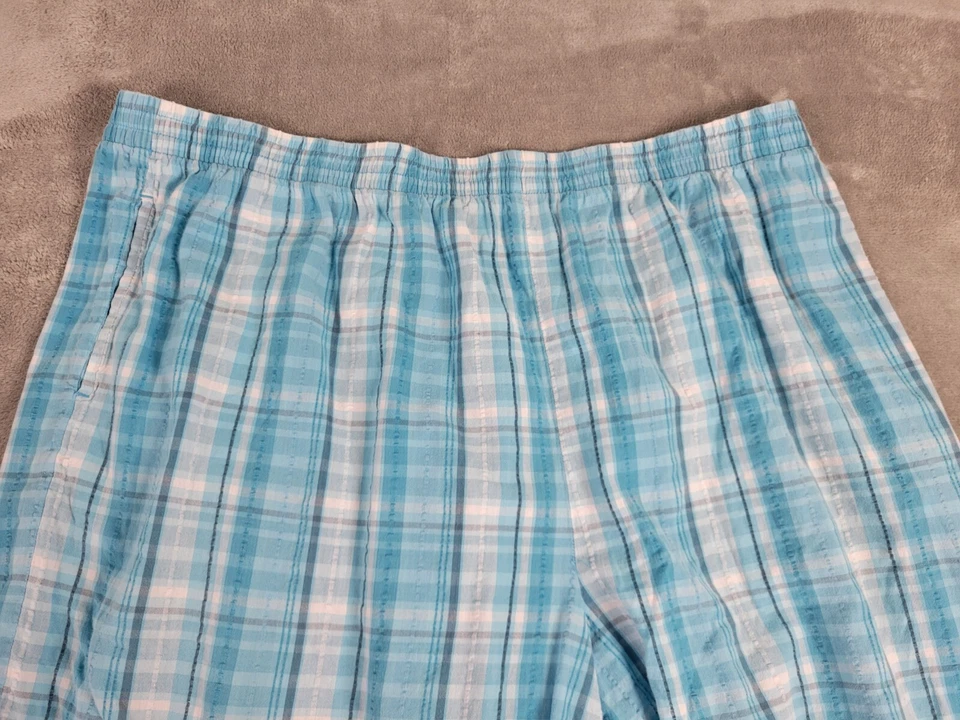 Pantalones Cortos Roamans Mujer 30W Plus Azul Cuadros Cintura Elástica Bolsillos Seersucker Algodón Foto 3 de 4