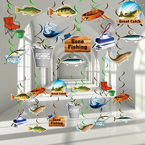 60Pcs Gone Fishing Party Supplies Gone Fishing Banner Ceiling Streamers Fish ... - Bild 1 von 6