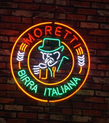 Moretti Birra italiana Beer Glass Neon Light Sign Bar 24"x24" Gift