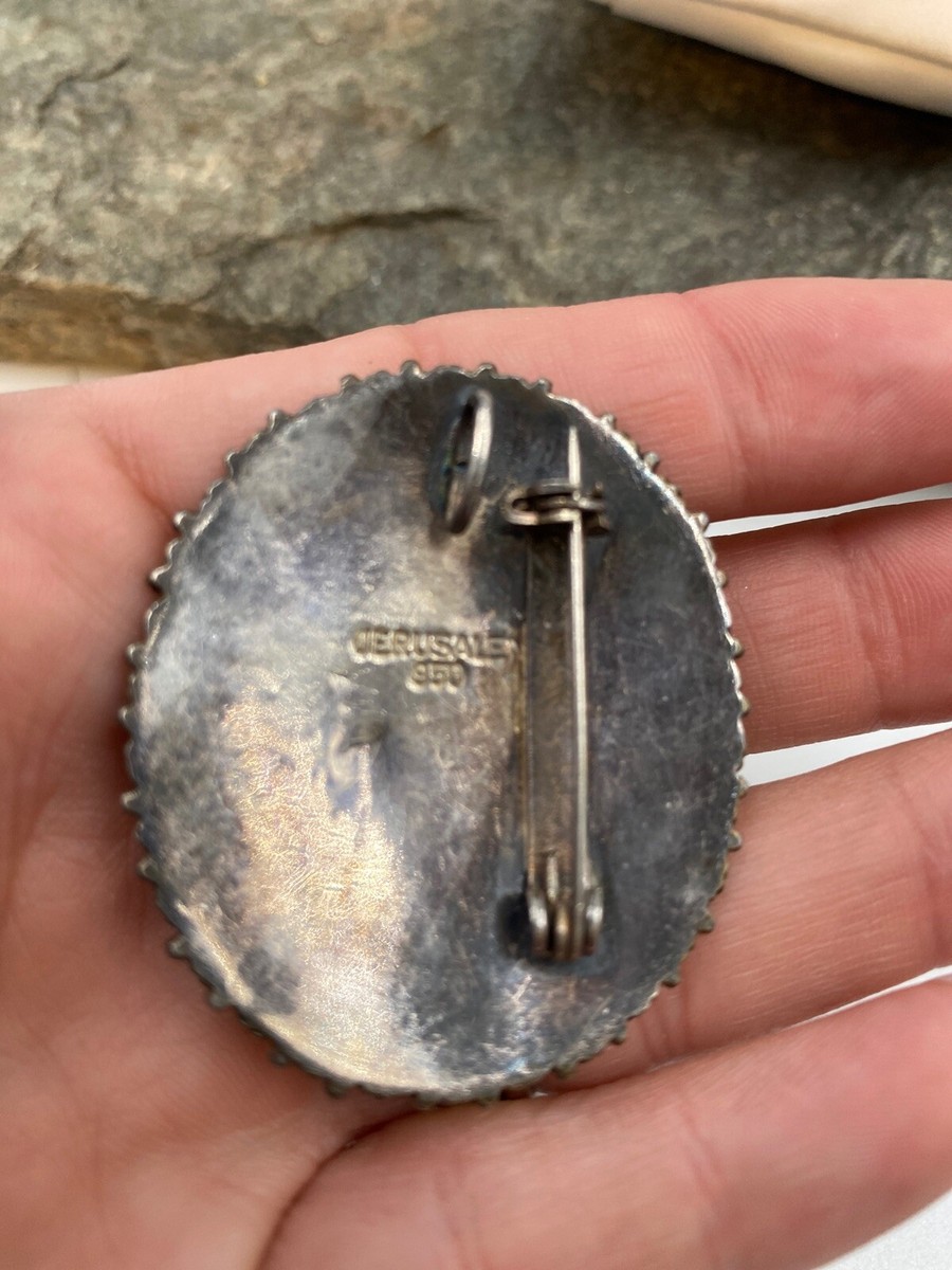 Broche Artisanale Argent Sterling 925 - Martelé Niellé - Jérusalem Israël - 60x29mm