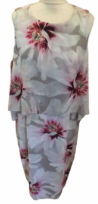 Ladies GLAMOUR Lined Floral Sleeveless Dress With UPper Overlay U.K. 18 FREE P&P