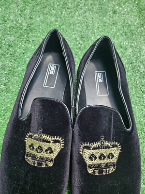 ASOS Men's Velvet Loafers With Gold Crown, Size 9, Black And Gold