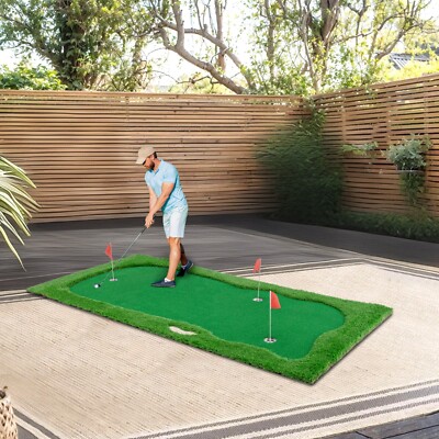 10x5 FT Golf Putting Green Training Mat Turf 3 Holes 3 Flags Cups