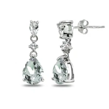 Teardrop Light Aquamarine & White Topaz Dangling 925 Silver Stud Earrings