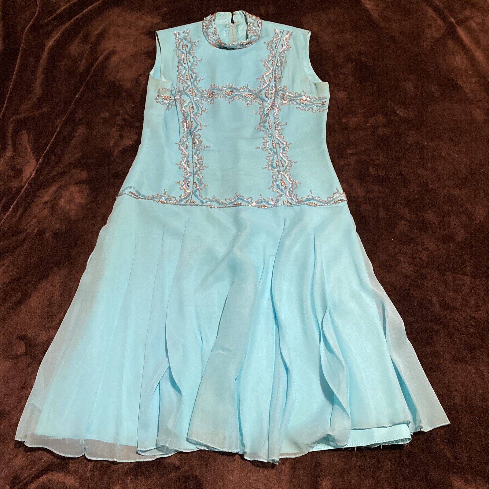 Vtg 1950’s 60s Beaded Dress Turquoise Blue M Fitt… - image 2