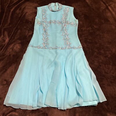 Vtg 1950's 60s Beaded Dress Turquoise Blue M Fitted Pleated Skirt Lined |  eBay