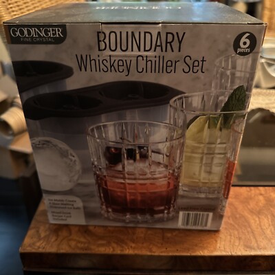 GODINGER Whiskey Chiller 6-Piece Set, Boundary.  4 Glasses & 2 Iceball Molds