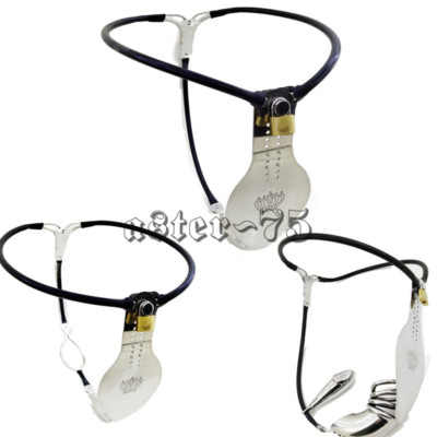 Male Stainless Steel Adjustable Chastity Belt Invisible Device Lock with Plugs