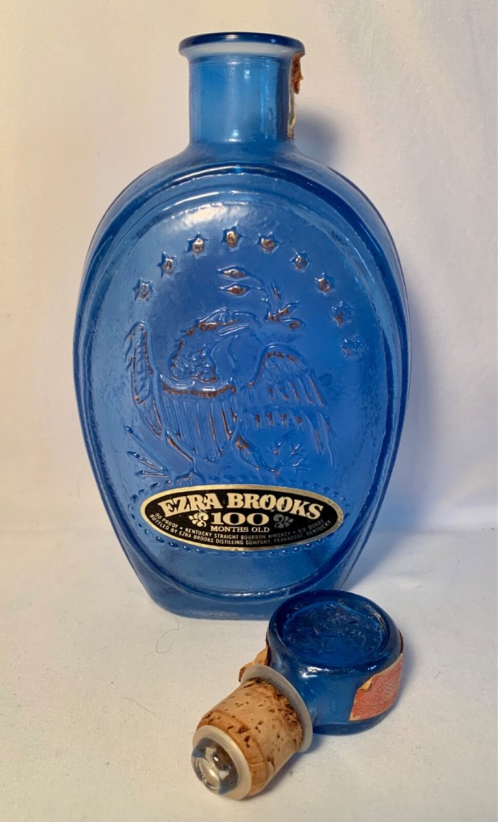 Ezra Brooks Never Surrender Blue Whiskey Decanter Bottle 1970