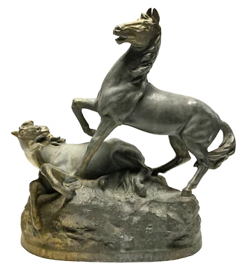 Ancienne STATUE animalière SCUPTURE en régule CHEVAUX XIXème - Photo 1/4