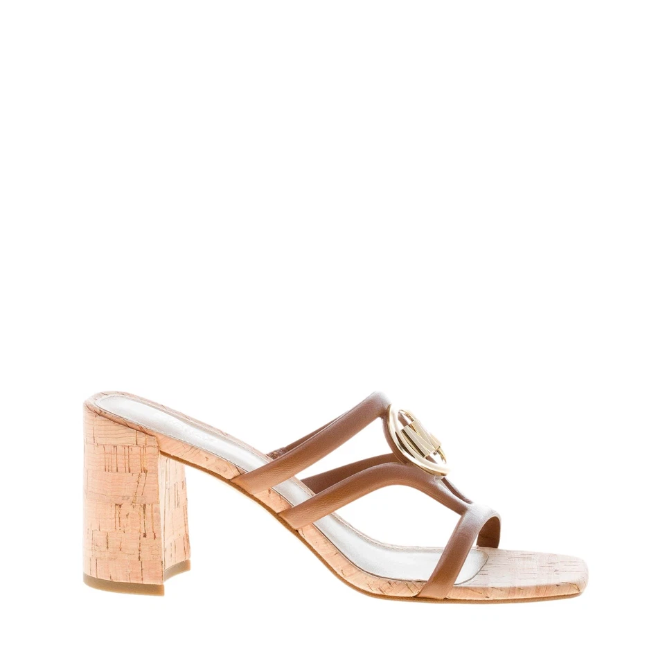MICHAEL KORS damen schuhe Hampton braun leder slide sandale gold plakette - Bild 1 von 4