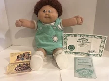 Cabbage Patch Kids Coleco Boy Doll Brown Hair Brown Eyes Vintage 1984 Birth Cert