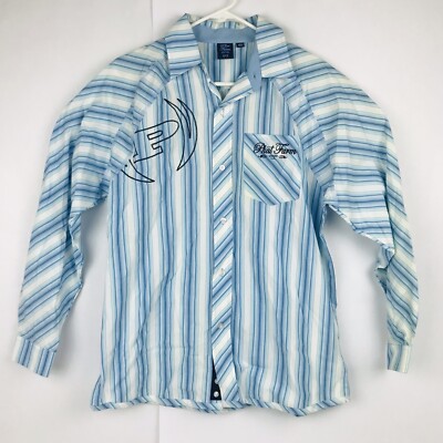 Phat Farm Shirt Mens Button Up Western Blue Plaid Embroidered Sz Large White