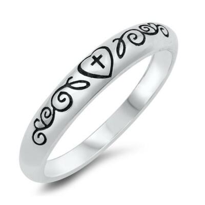 Plain Cross Purity Heart And Vine Band .925 Sterling Silver