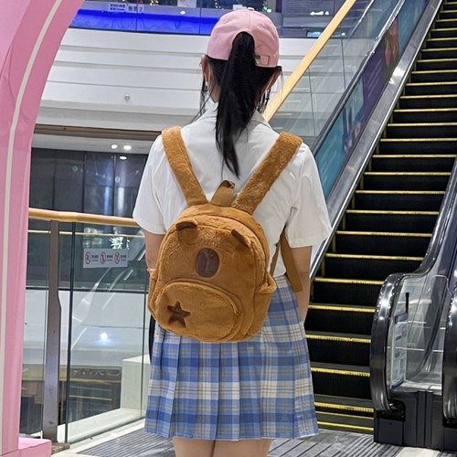 Large Capacity Capybara Plush Backpack Cartoon Shoulder Bag Cute Schoolbag - Picture 6 of 14