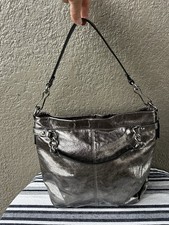 Coach Brooke Pewter Silver Metallic Leather Satchel Shoulder Bag Purse F17165