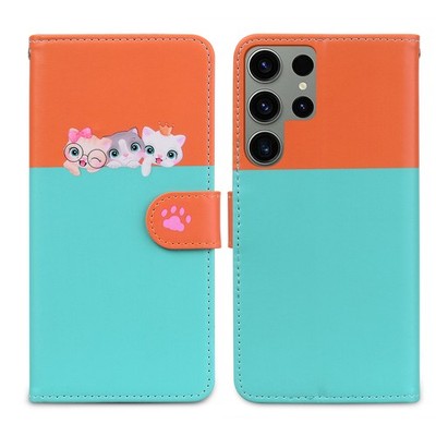 For Samsung S25 S24 S23 S22 S21 Pattern Wallet Stand Magnetic Leather Case+Strap