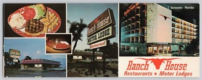 Sarasota FL Ranch House Motor Lodge Restaurant Multi View 9.25''W Postcard