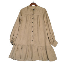 Banana Republic Mini Dress Womens Small Tan Flounce Hem Long Sleeve Button Front