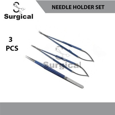 Titanium Needle Holder | Set of 3 Pcs | Straight & Curved Surgical Instrument