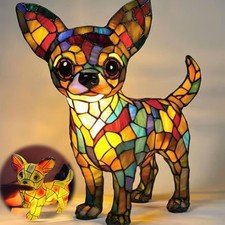 Lamps - Retro Dogs Stained Resin Tabletop Night Light, Dog Series Art Chihuahua
