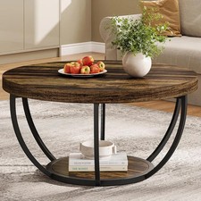 Round Coffee Table, Industrial 2-Tier Circle Coffee Table with Storage Shelves
