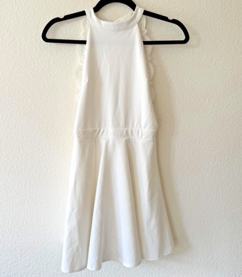 White Halter Dress Crochet Lace Open Back Mini Bridal Shower Wedding Bachelorett