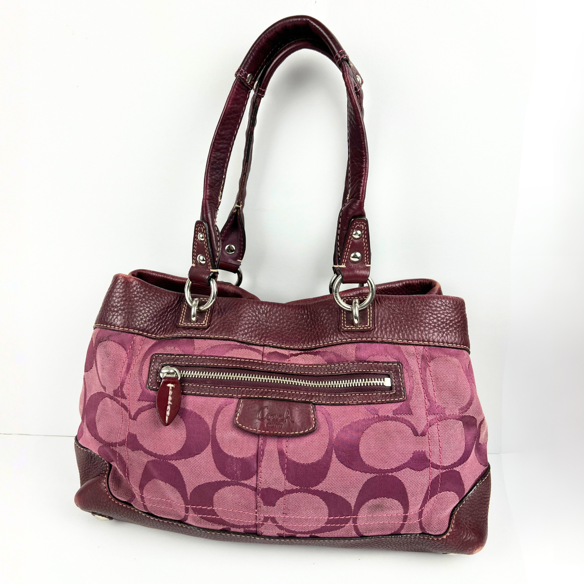 バッグ Coach Signature Pink Shoulder Bag y2k Coach Pink Signature Canvas & Leather Tote Shoulder Bag Y2K