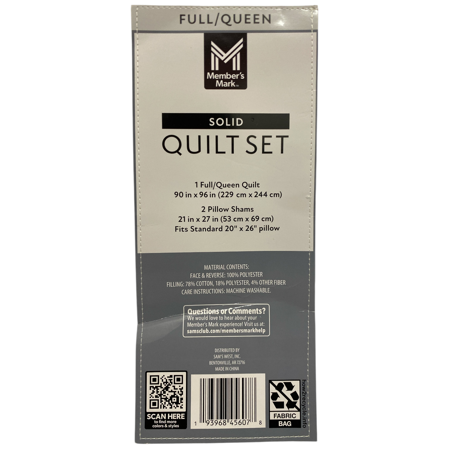Member's Mark 3-Piece Solid Diamond Quilt Set, Full/Queen (White)