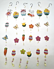  6 EASTER HANGING DECORATIONS BUNNY, CHICK, EGGS, FLOWERS, METAL  CRYSTAL 34"