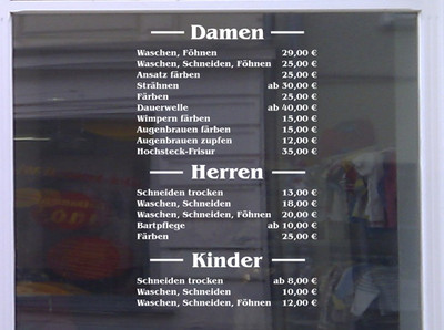 Preisliste Friseur Schaufensterbeschriftung Aufkleber Werbung Laden Geschäft 01