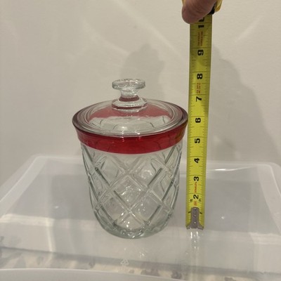 INDIANA GLASS Ruby Red and Clear Glass Lidded Candy Dish  OLD Estate Find