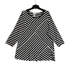 Rebecca Malone Woman Plus Size 1X Black White Stripe Asymmetrical Tunic Top 1X