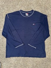 Vintage Tommy Hilfiger Long Sleeve Outside Stitch Navy Blue T Shirt Size L