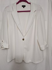 Laura Cruz Cream Textured Blazer Jacket Women  s XL Roll Tab Sleeves