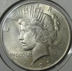 Uncirculated 1923 Peace Silver Dollar -#10834-11