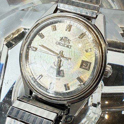 Vintage Orient Self-Winding Automatic 906502  Silver Steel Day Date Watch Runs
